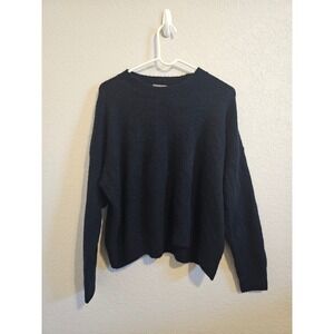 Camuto Black Quiet Luxury Knit Crewneck Sweater Dark Academia Chic Classy Medium